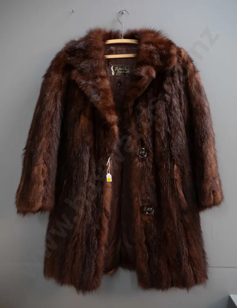 brown fur jacket or short coat with Mutual Furs Dunedin label Image 1++