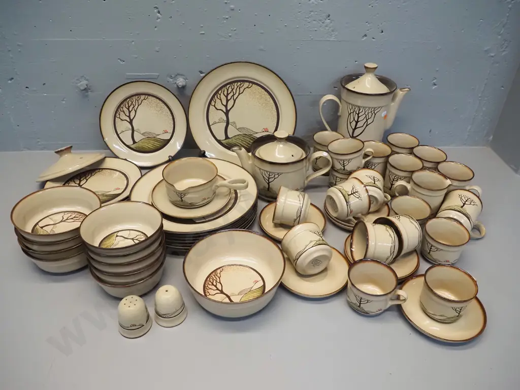 large collection of Denby "Savoy" stoneware dinnerware and tea -ware including coffee pot &  mugs, tea pot, Image 1++