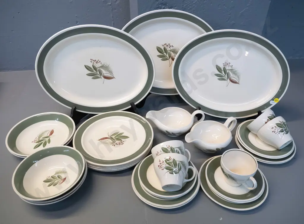 assorted Susie Cooper "Ferndown" pattern hand-painted dinnerware including 3 ashetts Image 1++
