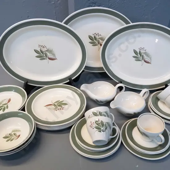 assorted Susie Cooper "Ferndown" pattern hand-painted dinnerware including 3 ashetts