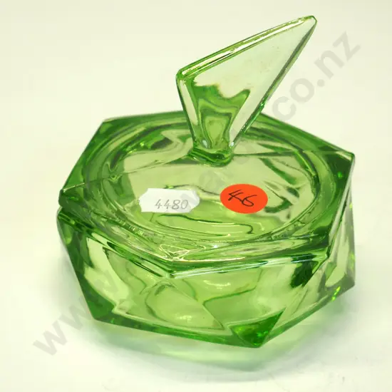 uranium glass lidded trinket box H-100