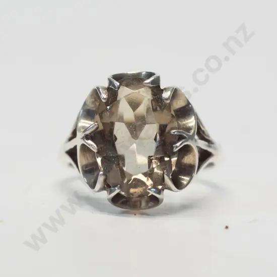 silver clear stone ring stamped