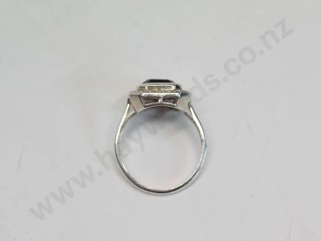 silver dark stone & cz ring stamped 925 Image 1++