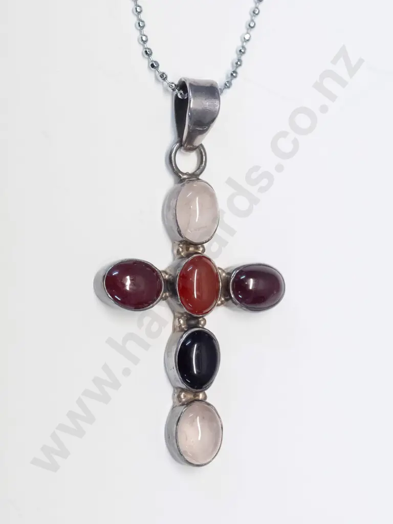 multi coloured stone cross necklace Image 1++