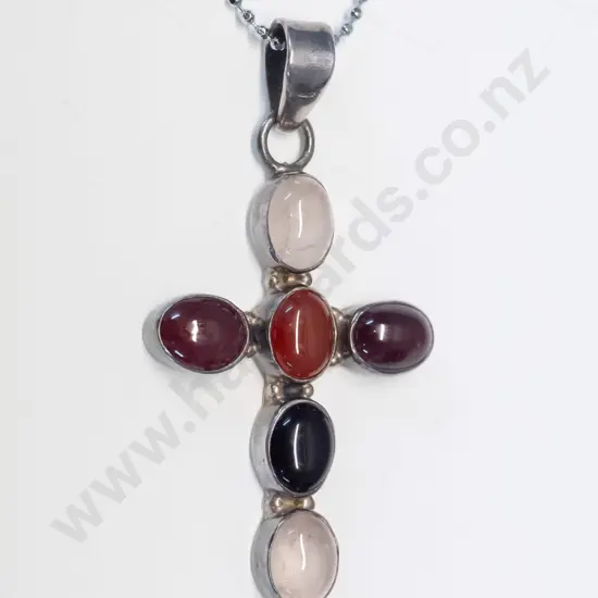 multi coloured stone cross necklace