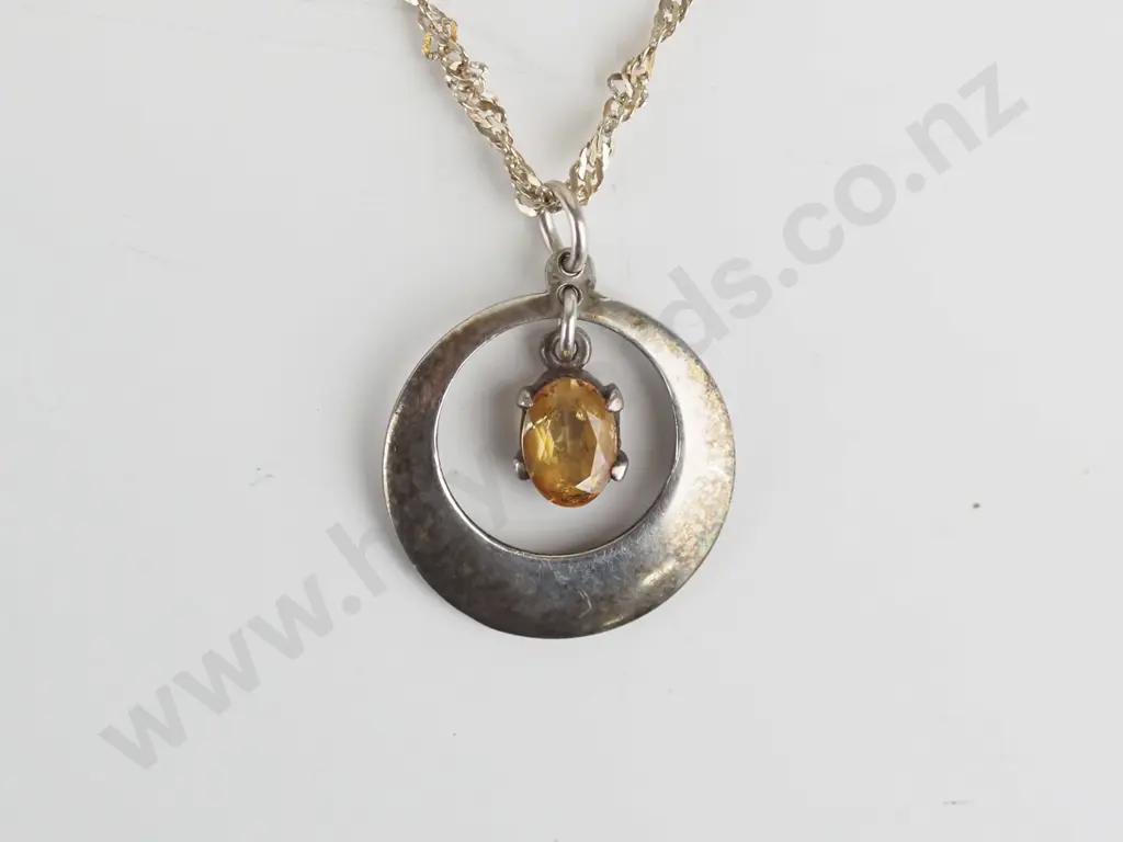 silver amber necklace stamped stg sil Image 1++