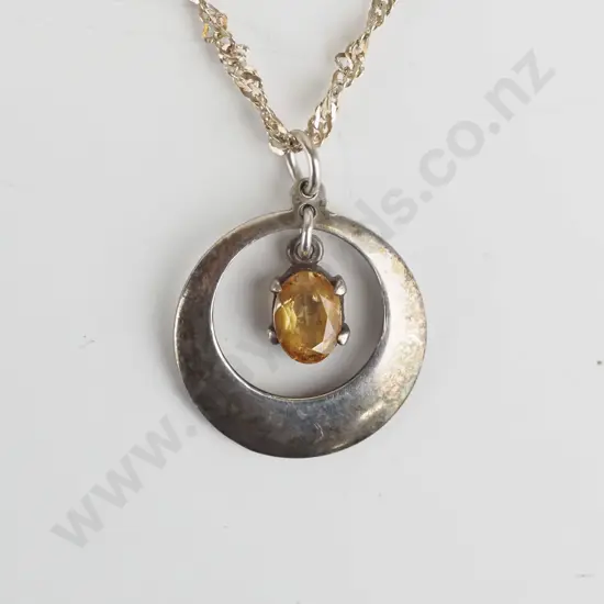 silver amber necklace stamped stg sil