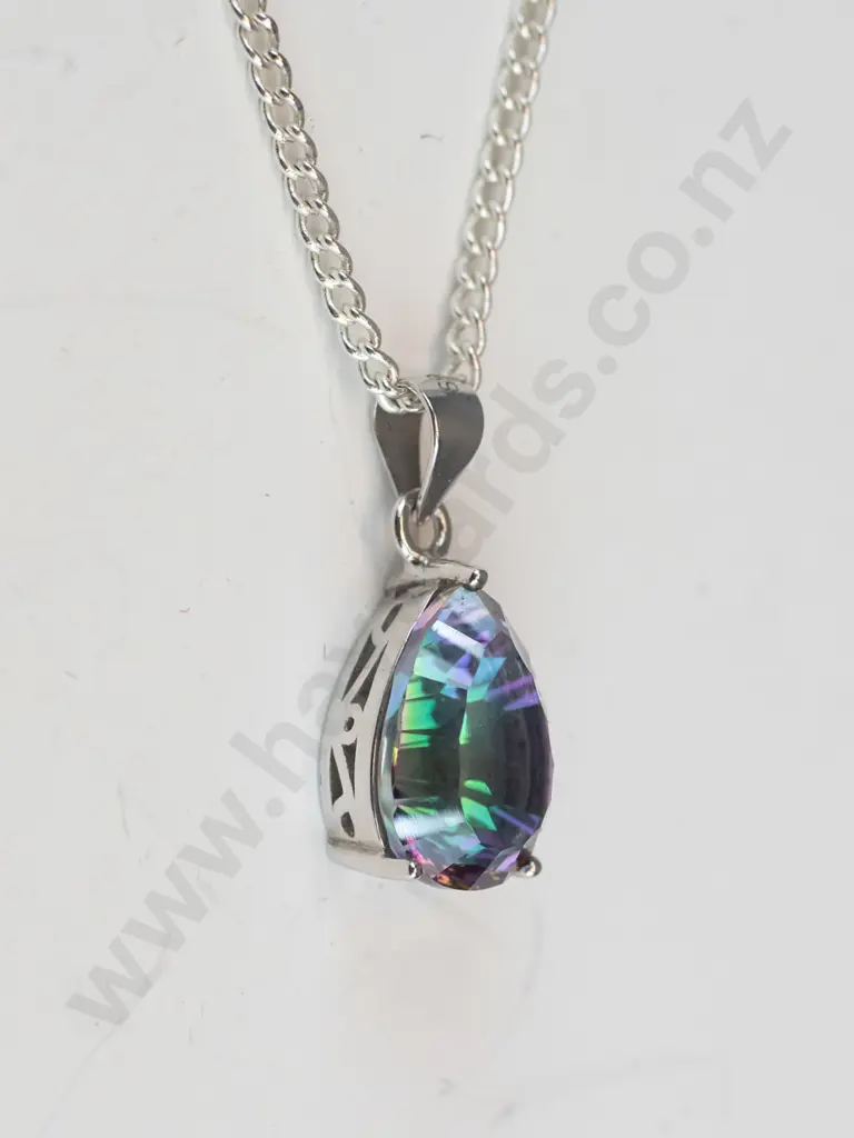 silver multi coloured stone necklace stamped S925 Image 1++