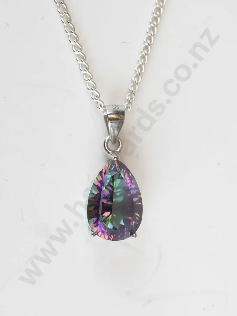 silver multi coloured stone necklace stamped S925 Image 1++