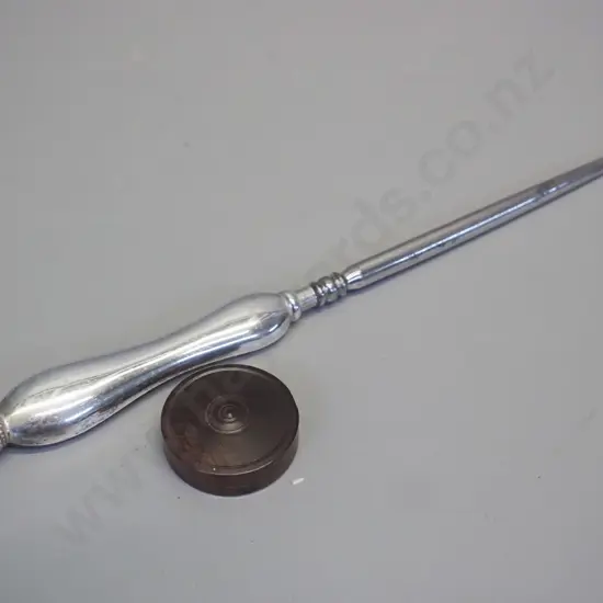 boot / button hook with sterling silver handle w/glass ornament L-245 and a small rosewood box with seal inside D-30