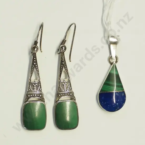 silver necklace [no chain] & pair of earrings