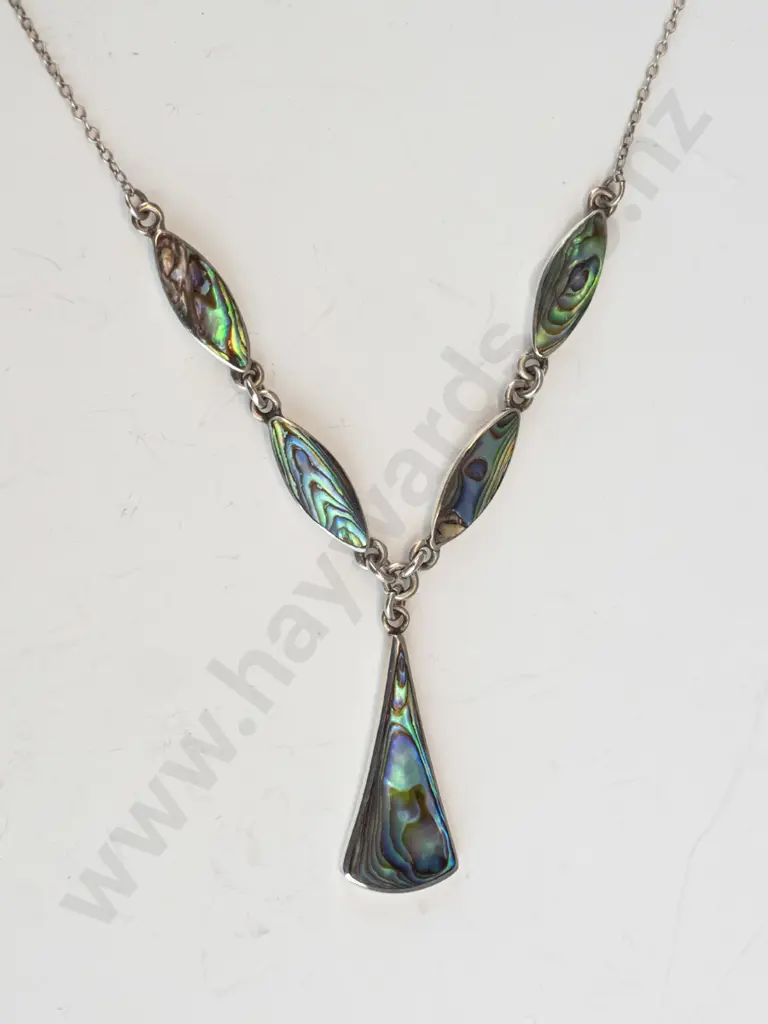 silver paua shell neckace stamped stgsil Image 1++