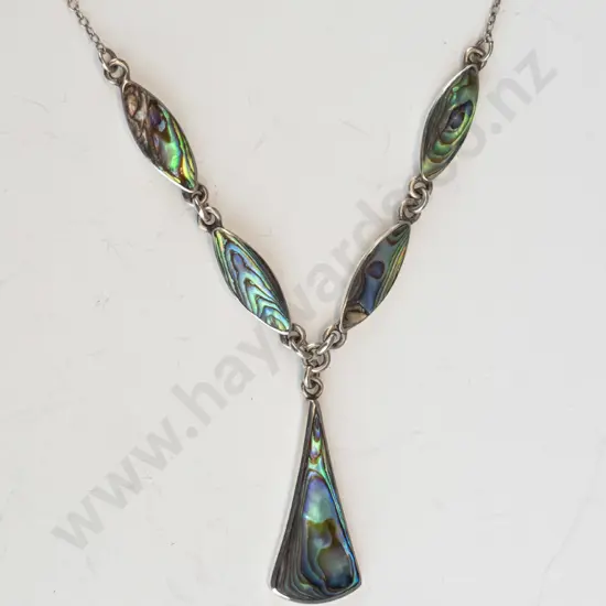silver paua shell neckace stamped stgsil
