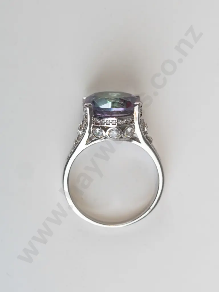 silver multi coloured stone ring stamped S925 Image 1++