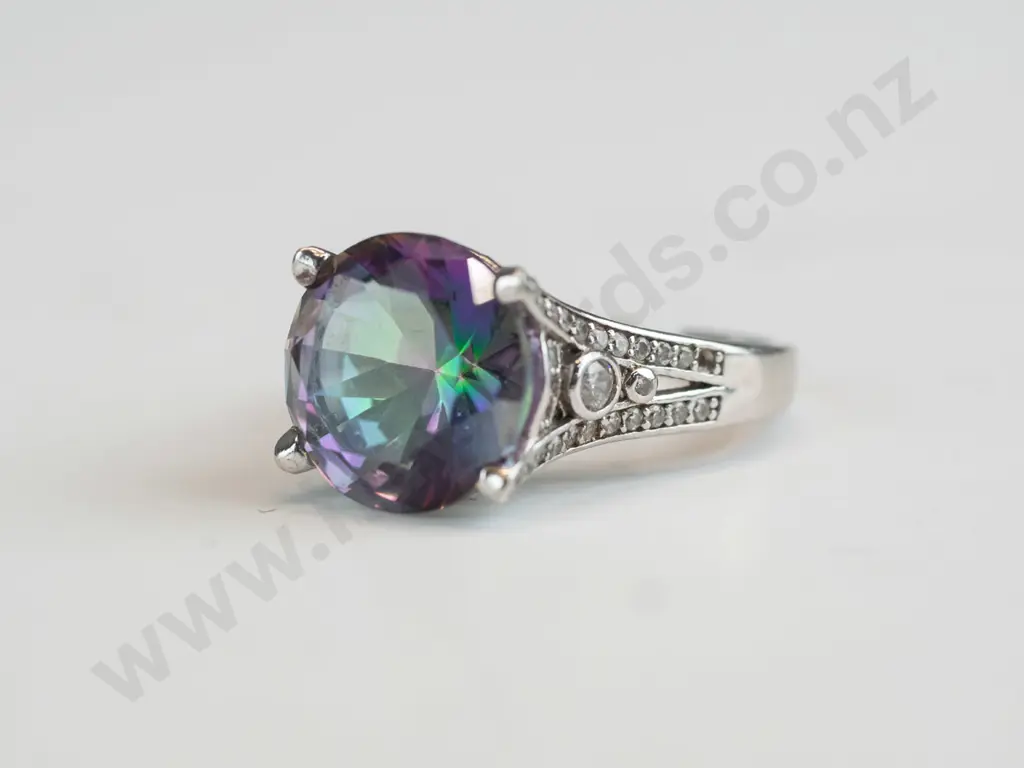 silver multi coloured stone ring stamped S925 Image 1++