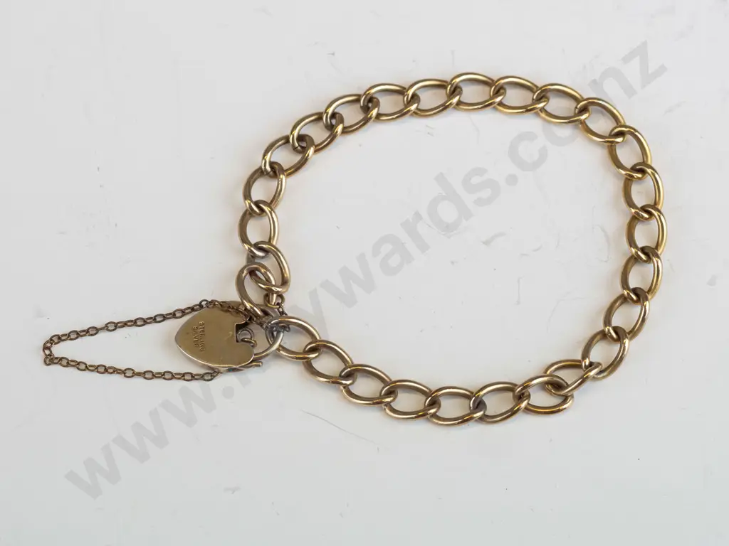 bracelet with heart clasp & safety chain stamped sterling silver Image 1++