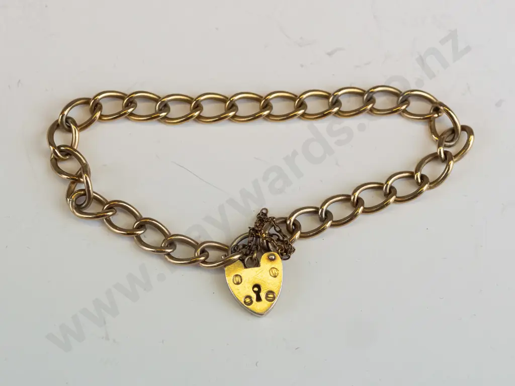 bracelet with heart clasp & safety chain stamped sterling silver Image 1++