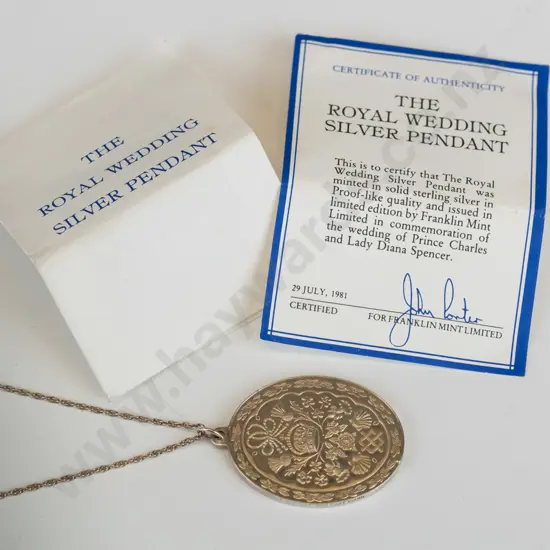 royal wedding silver pendant 'Prince Charles & Lady Diana' stamped sterling