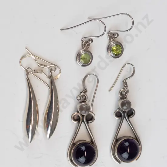 3 pairs of silver earrings stamped 925