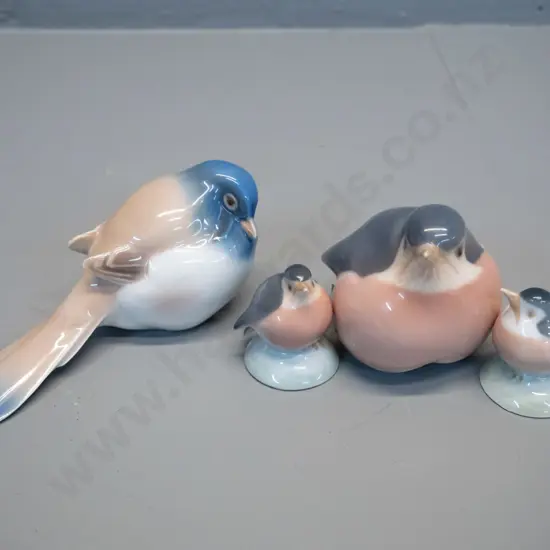 4 Royal Copenhagen bird figures - set of 3 robins and one other H-55 L-130