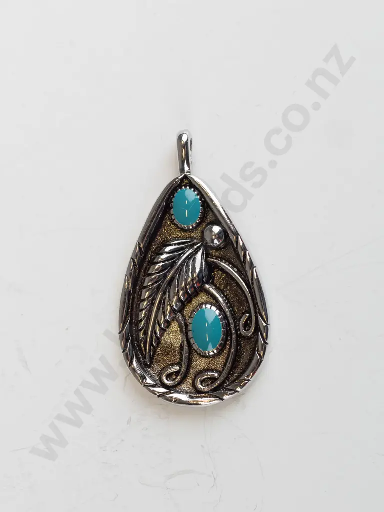 silver turquoise pendant stamped S925  no chain Image 1++