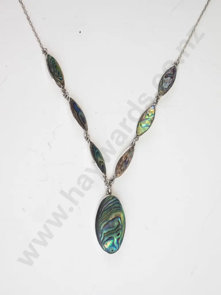 silver paua shell necklace stamped sterling Image 1++