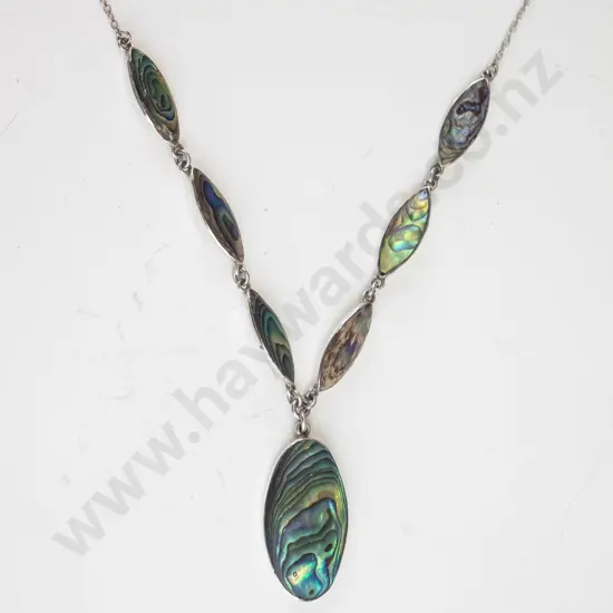 silver paua shell necklace stamped sterling