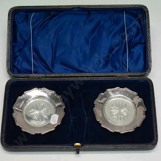 cased pair of dishes stamped H.A. crown, lion k