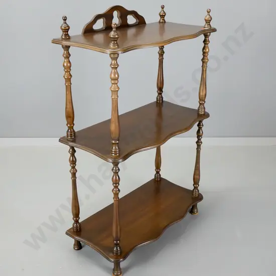 reproduction mahogany square 3-tier whatnot with turned spindle H-910 W-590 D-300