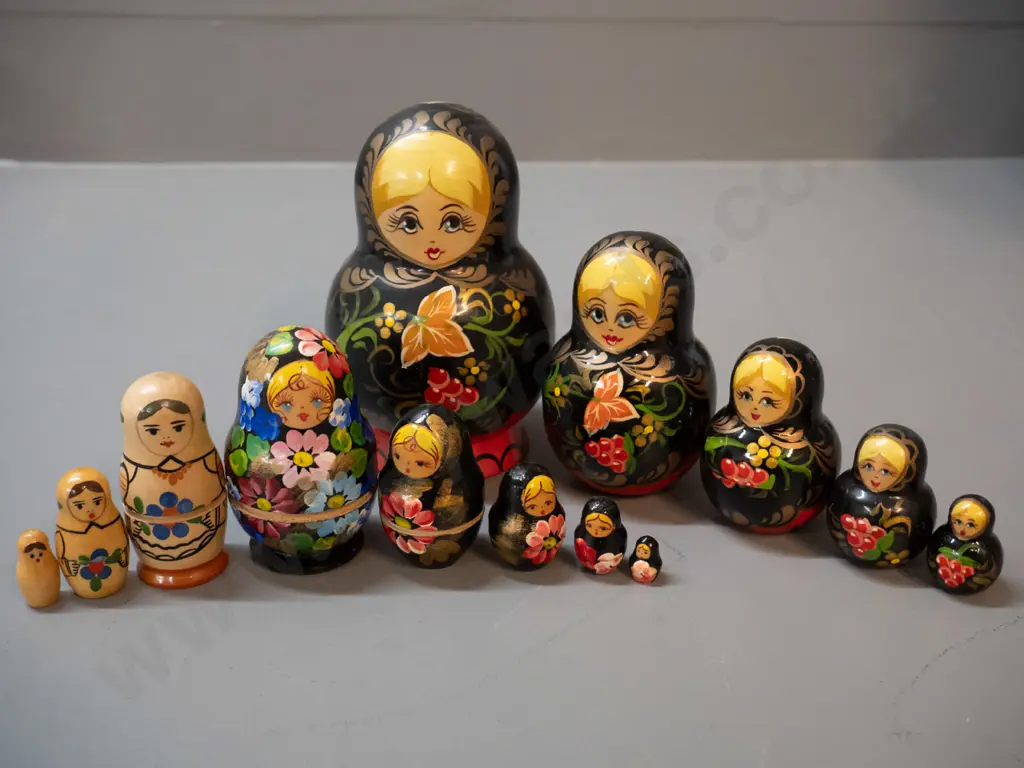 3 sets of Russian wooden nesting dolls - some are very tight fitting. Largest is H-140 Image 1++