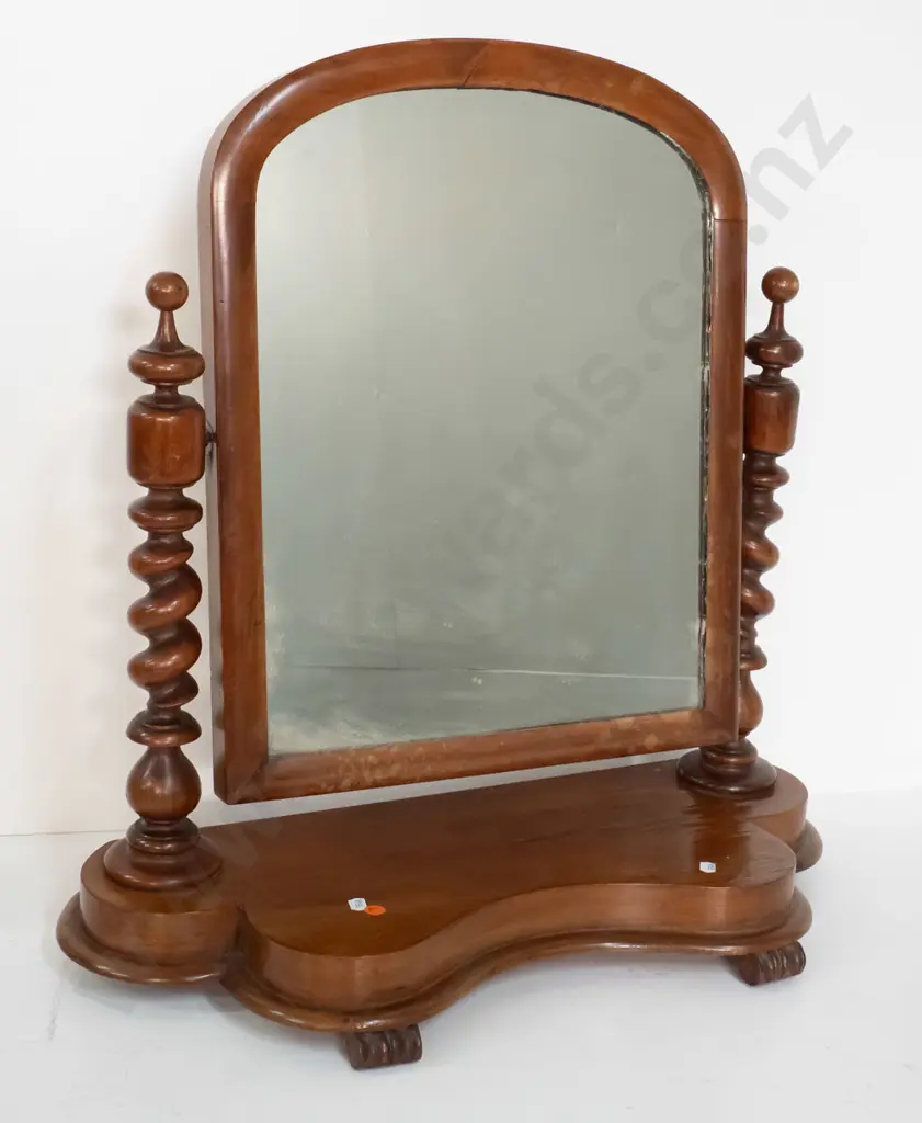 vintage mahogany dressing table cheval mirror with twist turned supports - some desilvering around edges, Image 1++
