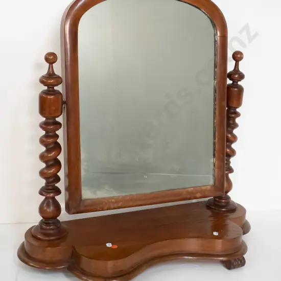 vintage mahogany dressing table cheval mirror with twist turned supports - some desilvering around edges,