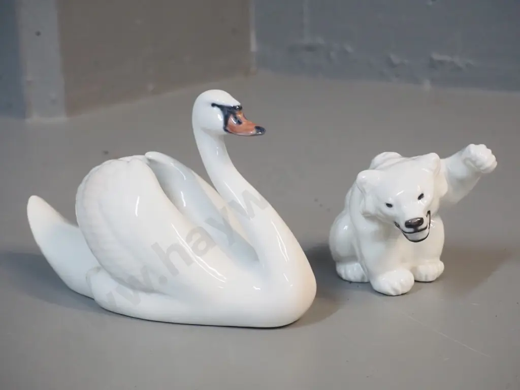 2 Royal Copenhagen figurines - swan H-110 L-170 and bear Image 1++