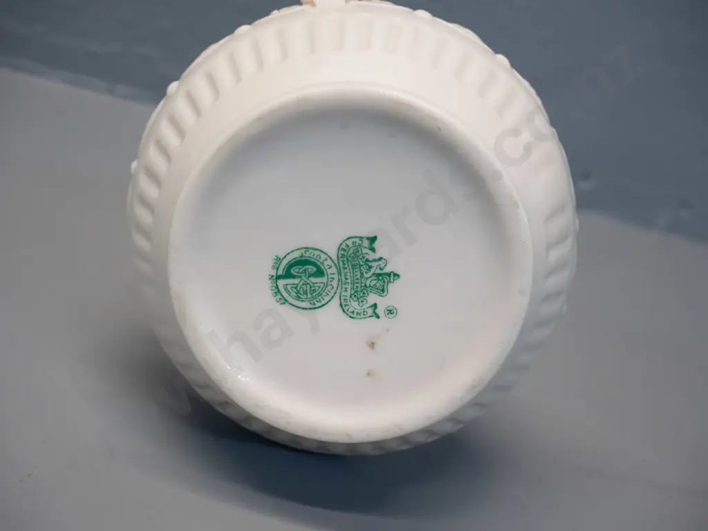 Belleek green mark ornate floral relief pattern jug H-190 W-130 Image 1++
