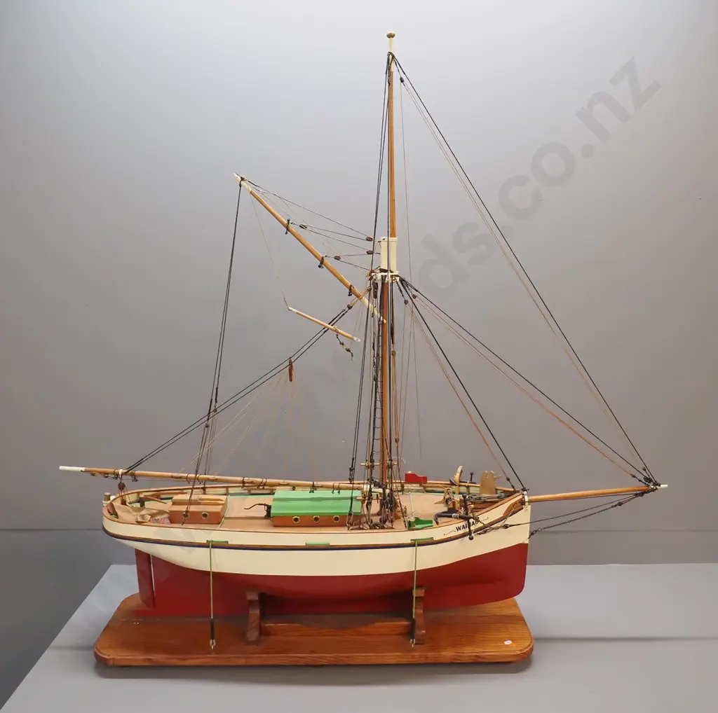 large and detailed timber ship model - the cutter Waihao, rigged, no sails, on wooden stand (Pick up only) Image 1++