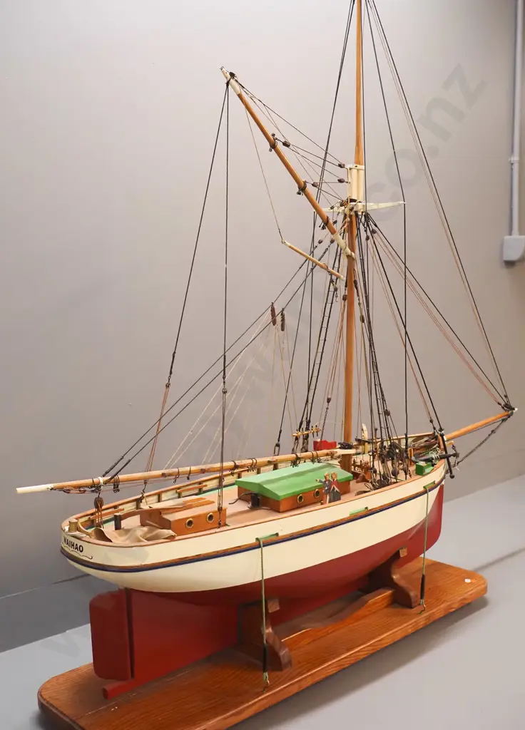 large and detailed timber ship model - the cutter Waihao, rigged, no sails, on wooden stand (Pick up only) Image 1++