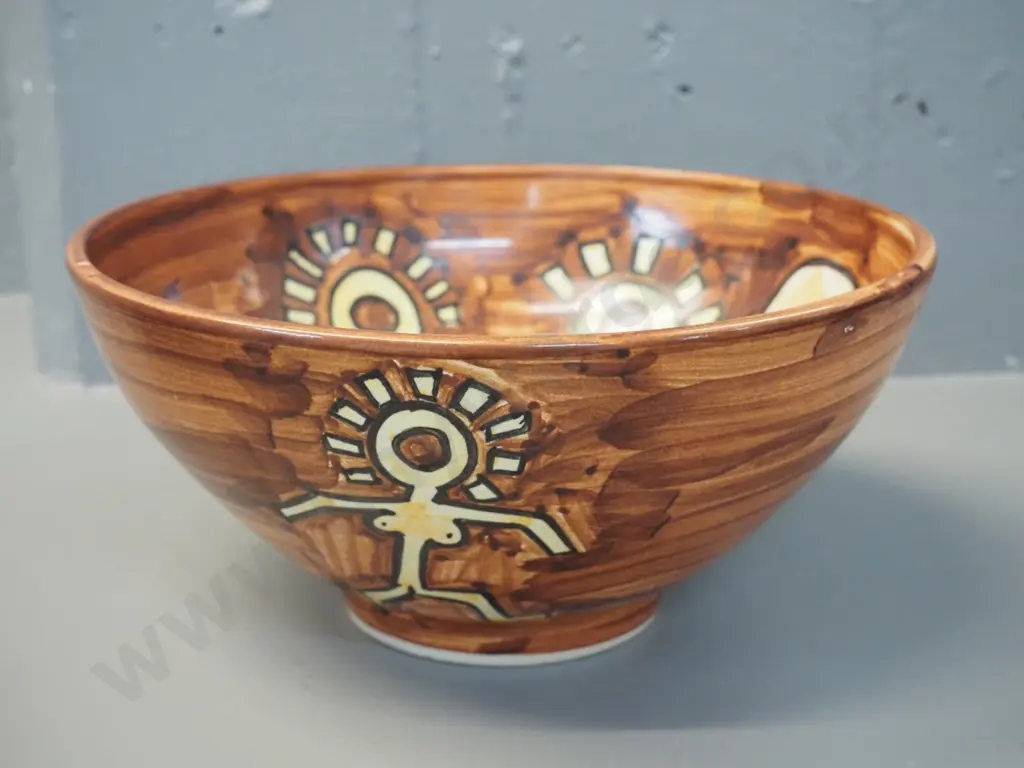 studio pottery bowl with stylised nude figures - marked "Love" with unknown potter's mark H-125 D-260 Image 1++