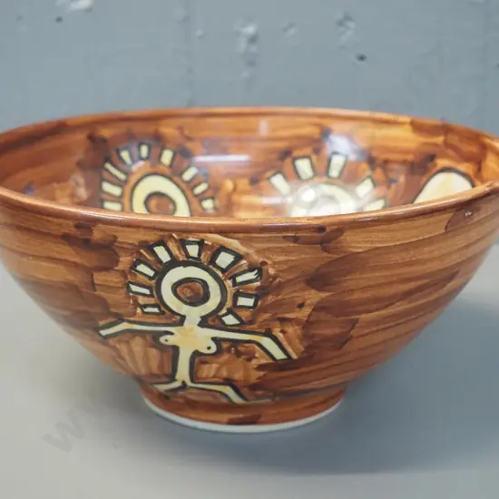 studio pottery bowl with stylised nude figures - marked "Love" with unknown potter's mark H-125 D-260