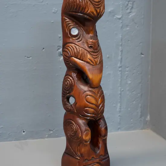 souvenir hand-carved matai Maori figure with paua eyes H-330