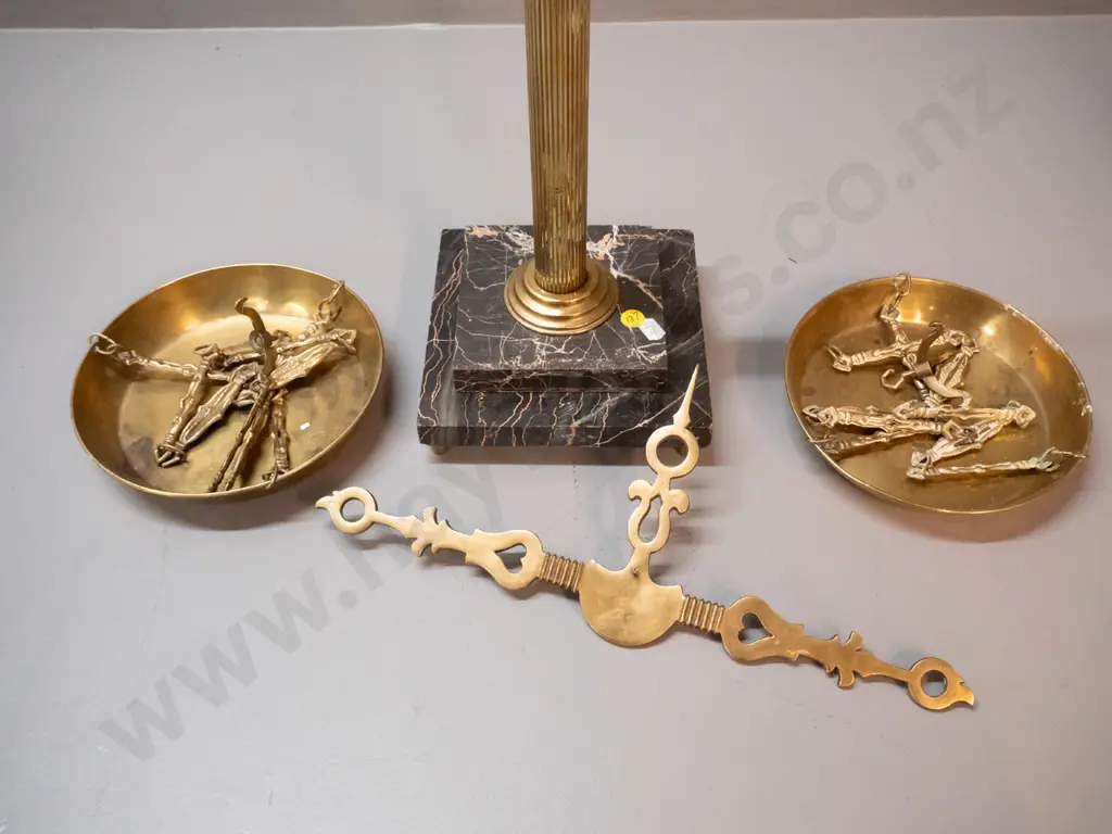 large set of ornamental brass balance scales on marble base H-640 W-500 Image 1++