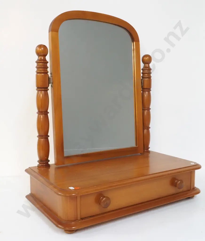 kauri cheval dressing table mirror with drawer, turned support posts H-660 W-565 D-300 Image 1++