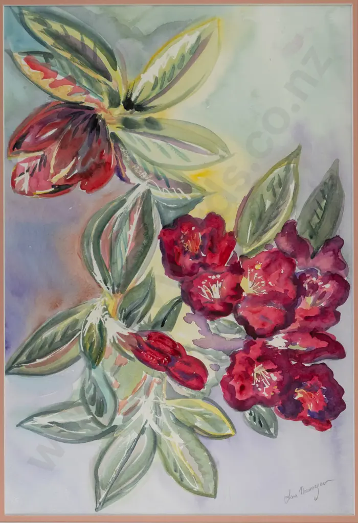 Lana Neumegen - framed watercolour - flowers H-540 W-370 Image 1++
