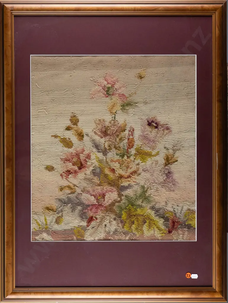 framed tapestry circa1920s - flowers H-480 W-430 Image 1++