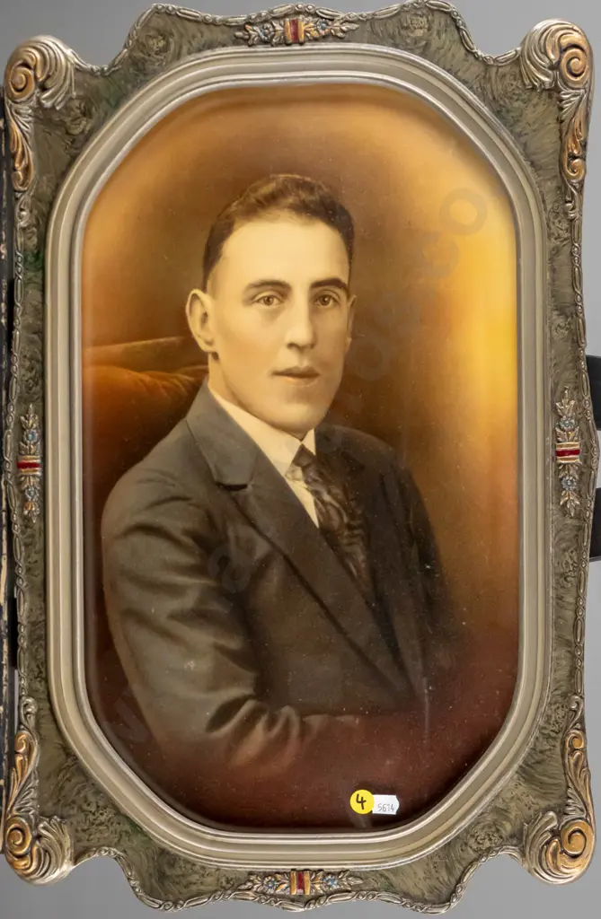 framed convex glass  hand coloured photograph - male portrait H-450 W-250 Image 1++