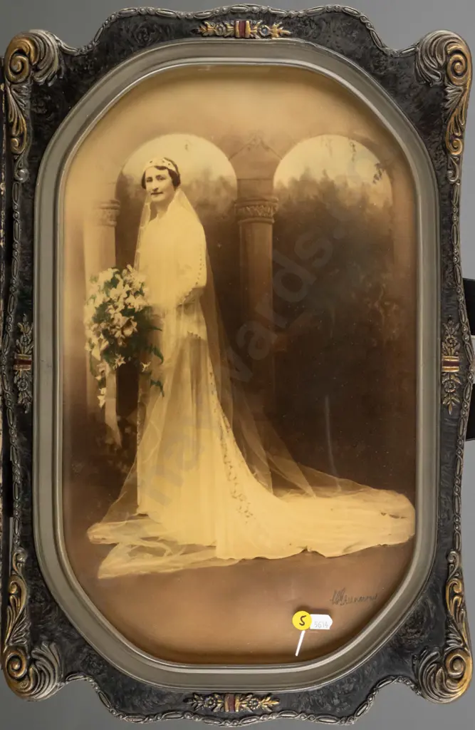 framed convex glass hand coloured photograph -wedding  portrait H-450 W-250 Image 1++