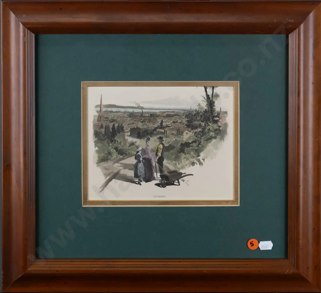 framed hand coloured vintage engraving - Dunedin H-140 W-180 Image 1++