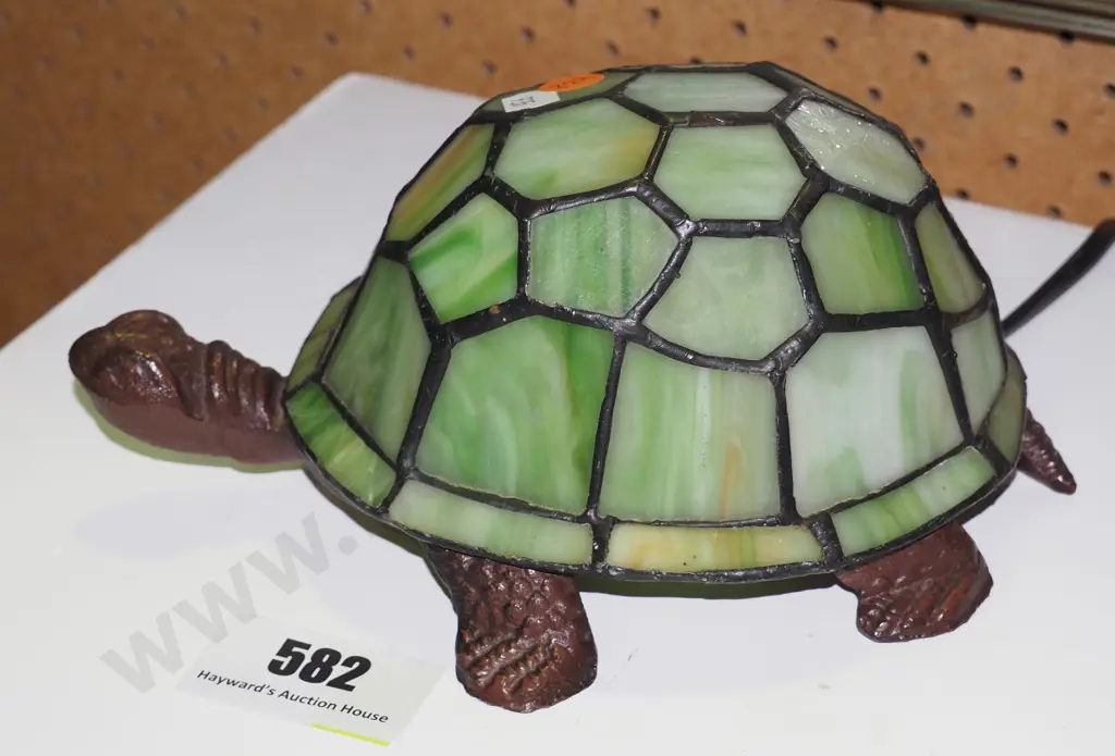 vintage style small cast metal and leadlight turtle lamp H-100 L-210 W-130 Image 1++