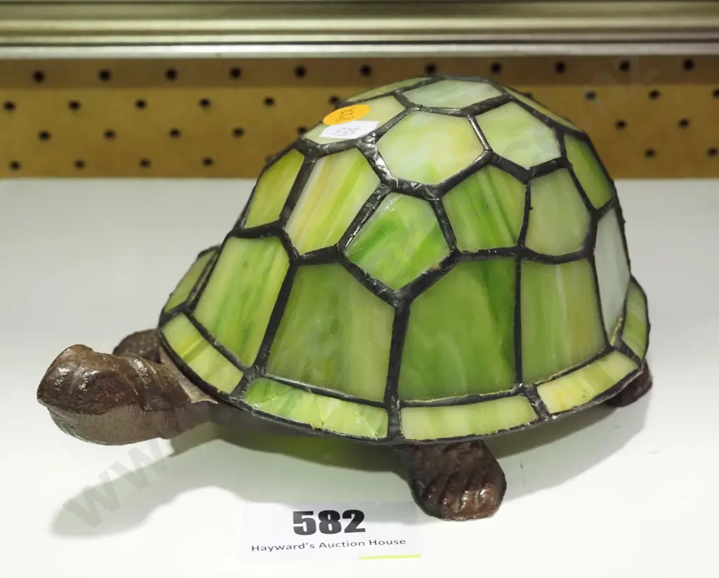 vintage style small cast metal and leadlight turtle lamp H-100 L-210 W-130 Image 1++