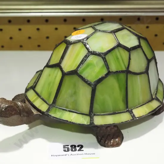 vintage style small cast metal and leadlight turtle lamp H-100 L-210 W-130