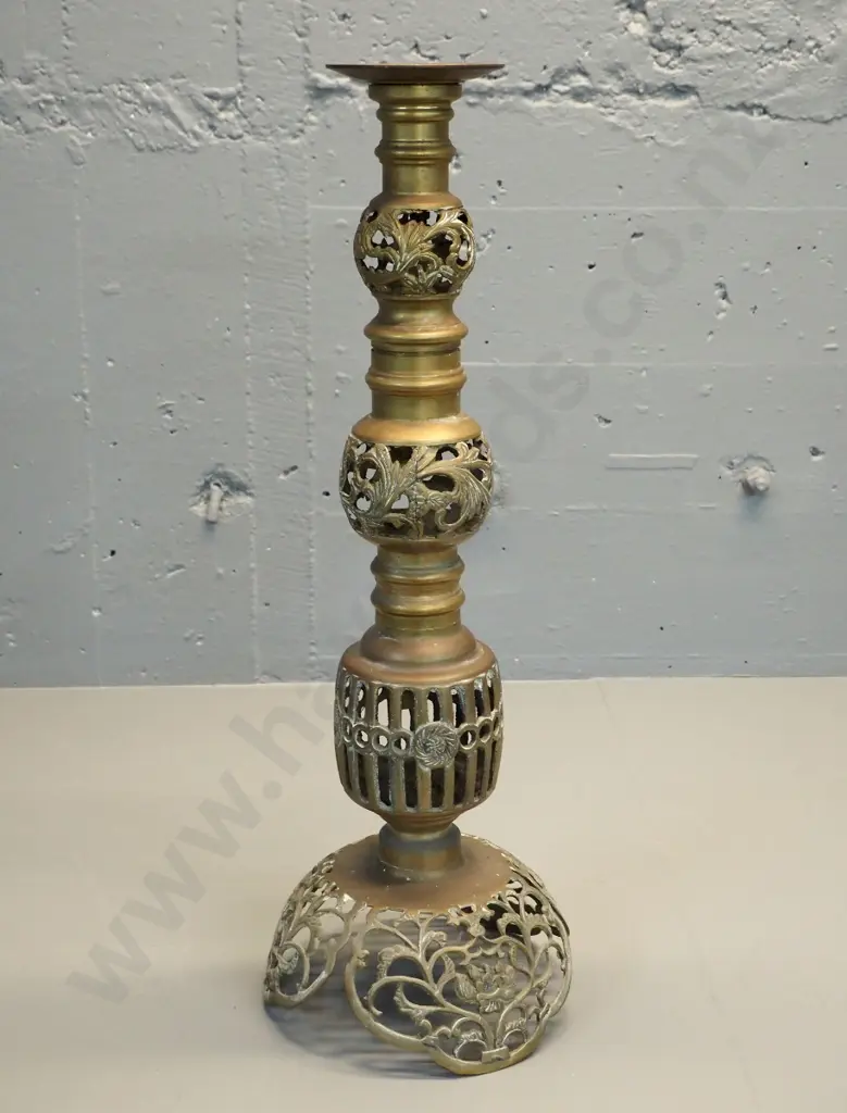 filigree cast brass large candle holder - missing candle spike H480 D-200 at base Image 1++